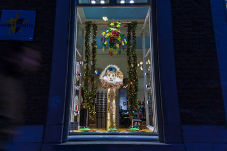 MAASTRICHT, NETHERLANDS - JANUARY 13, 2016: Beautiful shop window Masque du Soleil. Maastricht is...