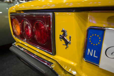 MAASTRICHT, NETHERLANDS - JANUARY 14, 2016: The rear brake lights of a sports car Ferrari 308 GT4 Dino, 1977. International Exhibition InterClassics & Topmobiel 2016のeditorial素材