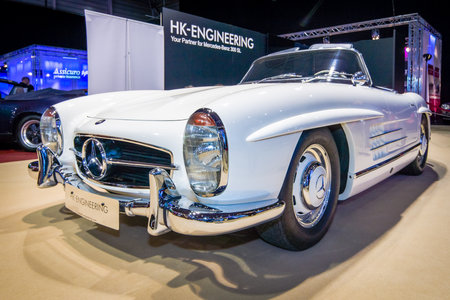 MAASTRICHT, NETHERLANDS - JANUARY 14, 2016: Sports car Mercedes-Benz 300 SL. Stand of company...