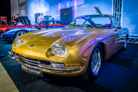 MAASTRICHT, NETHERLANDS - JANUARY 14, 2016: Grand tourer coupe Lamborghini 350 GT, 1965. Designed by Carrozzeria Touring. International Exhibition InterClassics & Topmobiel 2016のeditorial素材