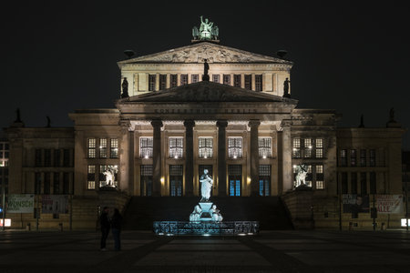 BERLIN - MARCH 05, 2016: Konzerthaus Berlin - is a concert hall situated on the Gendarmenmarkt square in the central Mitte district of Berlin in night illumination.のeditorial素材