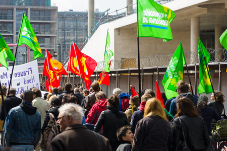 BERLIN - MAY 01, 2015: Members of trade unions, workers and employees at the demonstration on the occasion of Labour day.のeditorial素材