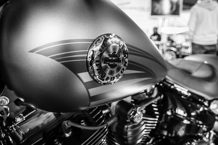 STUTTGART, GERMANY - MARCH 17, 2016: Fragment of a motorcycle Harley-Davidson FSXB Softail Breakout...