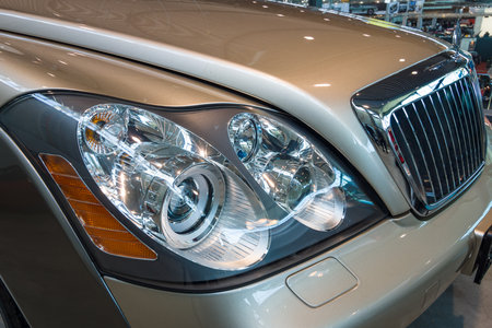 STUTTGART, GERMANY - MARCH 17, 2016: Headlamp of full-size luxury car Maybach 57S, 2006. Europe's...