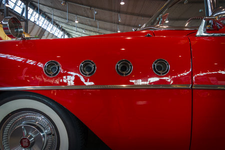 STUTTGART, GERMANY - MARCH 17, 2016: Fragment of Buick Roadmaster, 1955. Europe's greatest classic car exhibition "RETRO CLASSICS"のeditorial素材