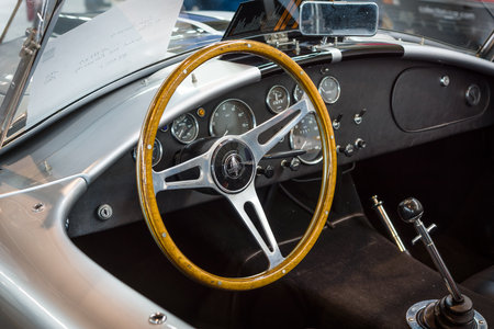 STUTTGART, GERMANY - MARCH 18, 2016: Cabin of roadster Shelby AC Cobra, 1966. Europe's greatest classic car exhibition "RETRO CLASSICS"のeditorial素材