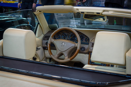 STUTTGART, GERMANY - MARCH 18, 2016: Cabin of grand tourer car Mercedes-Benz SL 500 (R129), 1999....