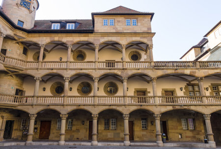 STUTTGART, GERMANY - MARCH 18, 2016: Inner courtyard of the Old Castle (10th century). Stuttgart is the capital and largest city of the state of Baden-Wuerttemberg.のeditorial素材