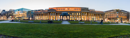 STUTTGART, GERMANY- MARCH 16, 2016: Panoramic view of Koenigsbau-Passagen (from 1991 to 2002, the Stuttgart Stock Exchange) and Schlossplatz.のeditorial素材
