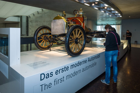 STUTTGART, GERMANY- MARCH 19, 2016: The chassis Mercedes 35 PS, 1906. Mercedes-Benz Museum.のeditorial素材