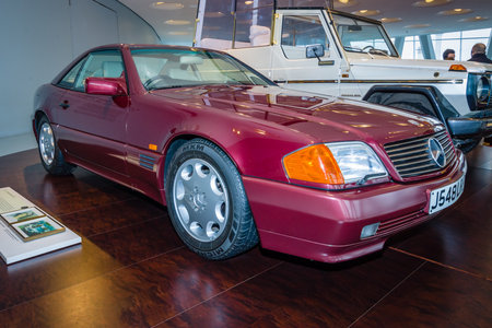 STUTTGART, GERMANY- MARCH 19, 2016: Sports car Mercedes-Benz 500SL (R129). In 1991, this car was acquired Princess Diana of Wales. Mercedes-Benz Museum.のeditorial素材