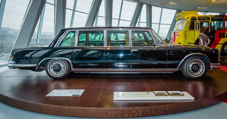 STUTTGART, GERMANY- MARCH 19, 2016: Mercedes-Benz 600 Pullman state limousine, 1965. Mercedes-Benz Museum.のeditorial素材