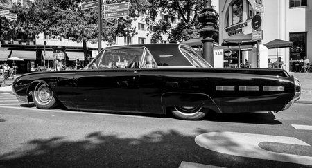 BERLIN - JUNE 05, 2016: Personal luxury car Ford Thunderbird (third generation). Lowrider. Black and white. Classic Days Berlin 2016.のeditorial素材