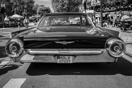 BERLIN - JUNE 05, 2016: Personal luxury car Ford Thunderbird (third generation). Lowrider. Rear view. Black and white. Classic Days Berlin 2016.のeditorial素材