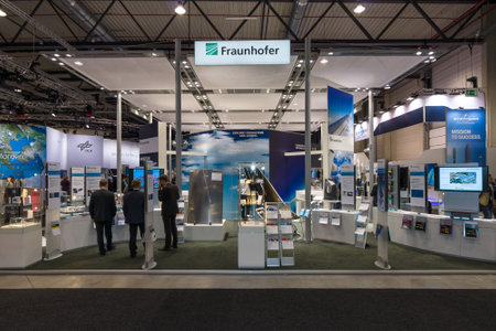 BERLIN, GERMANY - JUNE 01, 2016: The stand of Fraunhofer Society. Exhibition ILA Berlin Air Show 2016のeditorial素材