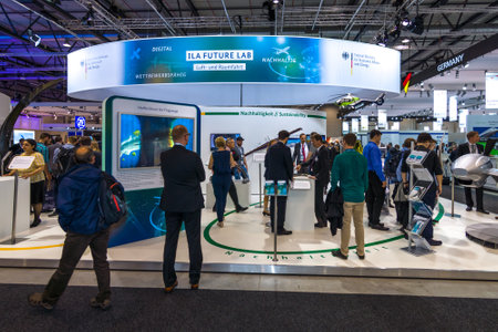 BERLIN, GERMANY - JUNE 01, 2016: The stand of Federal Ministry for Economic Affairs and Energy. Exhibition ILA Berlin Air Show 2016.のeditorial素材