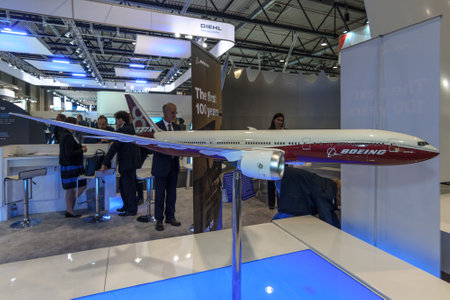 BERLIN, GERMANY - JUNE 01, 2016: The stand of the Boeing Company. Model of airliner Boeing 787-8...