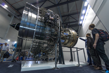 BERLIN, GERMANY - JUNE 01, 2016: Turbofan jet engines Rolls-Royce Trent XWB. Exhibition ILA Berlin...
