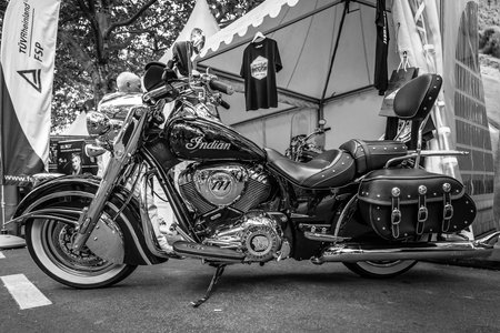 BERLIN - JUNE 05, 2016: Motorcycle Indian Chieftain. Black and white. Classic Days Berlin 2016.のeditorial素材