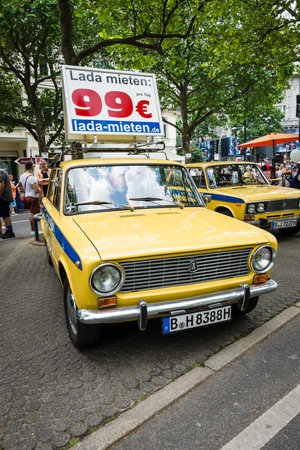 BERLIN - JUNE 05, 2016: The popular Soviet car VAZ 2101 in the colors of the traffic police of the USSR. Classic Days Berlin 2016.のeditorial素材