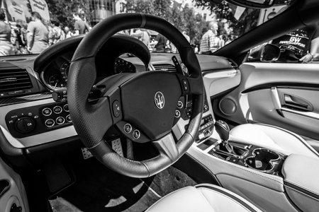 BERLIN - JUNE 05, 2016: Interior of grand tourer car Maserati GranCabrio MC, since 2012. Black and white. Classic Days Berlin 2016のeditorial素材