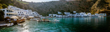 CRETE, GREECE - JULY 14, 2016: Beautiful bay. The village Loutro, Chania region of Crete. Loutro is...