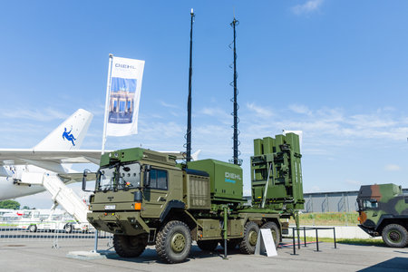 BERLIN, GERMANY - JUNE 02, 2016: Launching station IRIS-T SL on the basis of vehicle MAN SX44. Diehl...