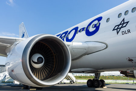 BERLIN, GERMANY - JUNE 01, 2016: Turbofan engine of the aircraft for simulate of the effects zero...