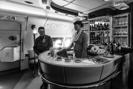 BERLIN, GERMANY - JUNE 02, 2016: The bar for the passengers the first and business class of the...