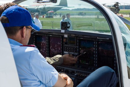 BERLIN, GERMANY - JUNE 02, 2016: The dashboard and avionics Genesys Aerosystems of two-seat...