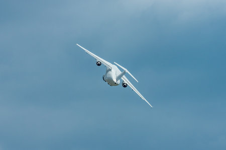 BERLIN, GERMANY - JUNE 02, 2016: Demonstration flight of military transport aircraft Antonov An-178. Exhibition ILA Berlin Air Show 2016のeditorial素材