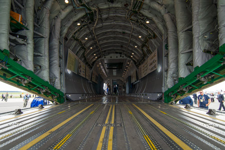 BERLIN, GERMANY - JUNE 02, 2016: The cargo compartment of military transport aircraft Antonov...