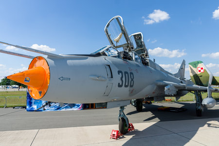 BERLIN, GERMANY - JUNE 03, 2016: Fighter-bomber Sukhoi Su-22UM3K. Polish Air Force. Exhibition ILA...
