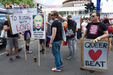 BERLIN, GERMANY - JUNE 22, 2013: Christopher Street Day. Demonstration of support for gays and...