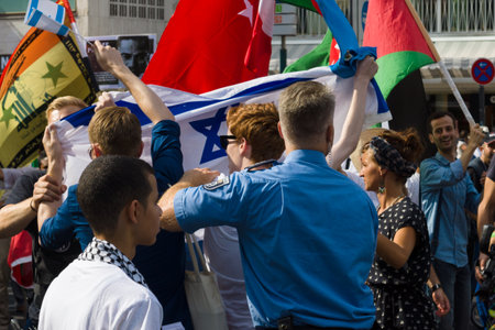 BERLIN, GERMANY - AUGUST 03, 2013: International Quds Day. Anti-Arab and anti-Palestinian protests of the Jewish Diaspora of Berlin.のeditorial素材