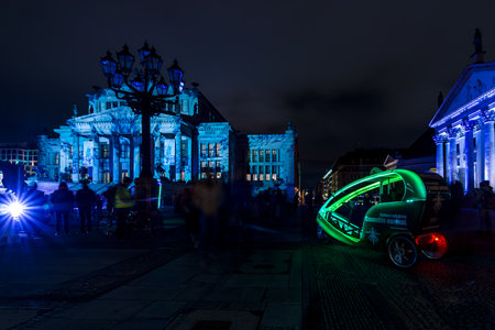 BERLIN - OCTOBER 08, 2016: Festival of lights. Gendarmenmarkt square in a festive illumination.のeditorial素材