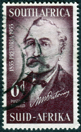 SOUTH AFRICA - CIRCA 1955: A stamp printed in South Africa, shows a portrait of Marthinus Wessel Pretorius, circa 1955のeditorial素材