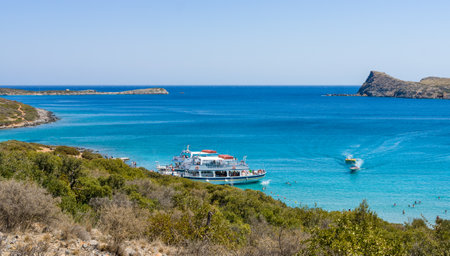 CRETE, GREECE - JULY 11, 2016: Beautiful bay. Kolokitha beach. Peninsula Kalydon. The island of Crete. A popular tourist destination.のeditorial素材