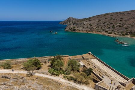 View of the Gulf of Elounda from a fortress on Spinalonga island.の写真素材