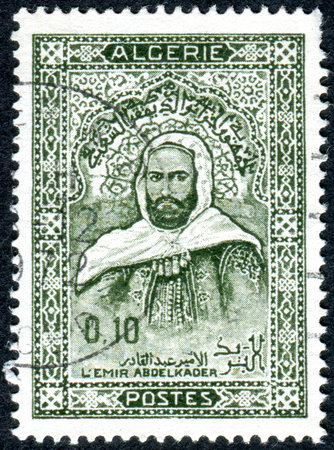 ALGERIA - CIRCA 1967: A stamp printed in Algeria, shows a portrait of religious and military leader Abdelkader El Djezairi, circa 1967のeditorial素材