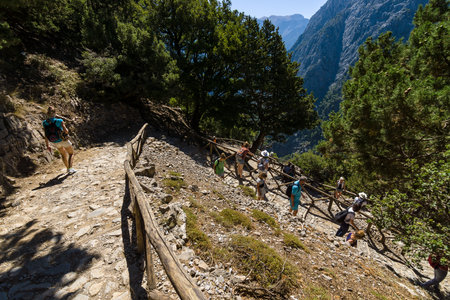 CRETE, GREECE - JULY 14, 2016: Samaria Gorge - a major tourist attraction of the island.のeditorial素材