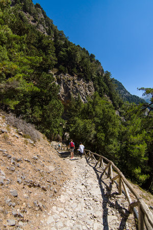 CRETE, GREECE - JULY 14, 2016: Samaria Gorge - a major tourist attraction of the island.のeditorial素材