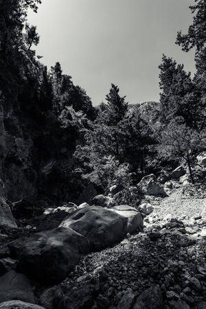 Samaria Gorge. Crete. Greece. Black and white.の写真素材