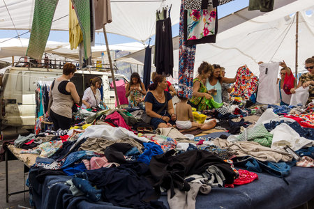 HERAKLION, GREECE - JULY 16, 2016: Crete. Popular among residents and tourists gypsy market.のeditorial素材