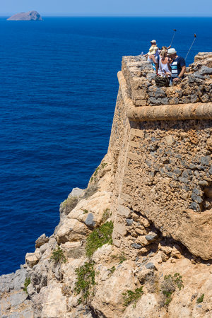 CRETE, GREECE - JULY 18, 2016: The ruins of ancient Venetian fortress on the island Imeri Gramvousa. Mediterranean Sea.のeditorial素材