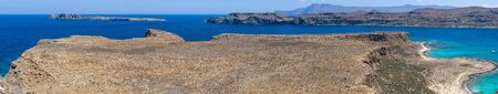 Panoramic view on the bay of island Imeri Gramvousa and Mediterranean Sea. Crete. Greece.の写真素材