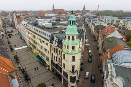 COTTBUS, GERMANY - OCTOBER 18, 2016: The city center. View from above. Cottbus is a university city and the second-largest city in federal state of Brandenburg.のeditorial素材