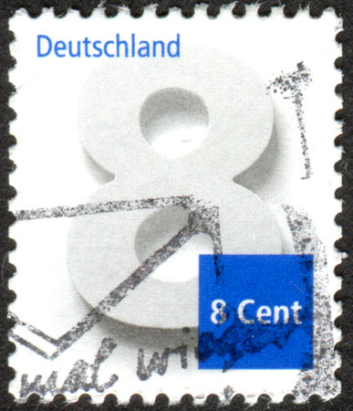 GERMANY - CIRCA 2015: A stamp (postage due) printed in Germany, shows a value 8 Euro cent, circa 2015のeditorial素材