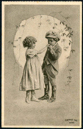GERMANY - CIRCA 1914: A promotional postcard (Carmol tut wohl) printed in Germany, shows a boy...