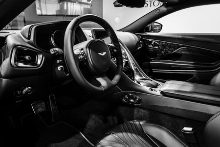 STUTTGART, GERMANY - MARCH 02, 2017: The interior of the grand tourer car Aston Martin DB11, 2016....
